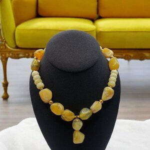 Yellow Opal Nugget & Gold Tone 14" Chocker Necklace